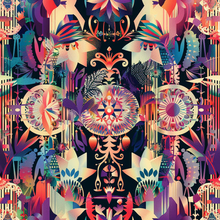 Seamless pattern with ethnic motifs. Hand-drawn illustration.の素材