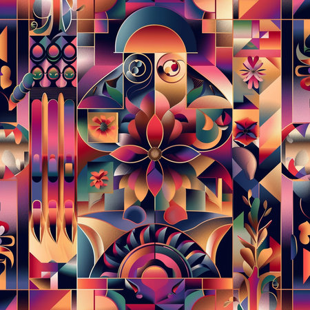 Seamless pattern with abstract geometric ornament in stained-glass window styleの素材