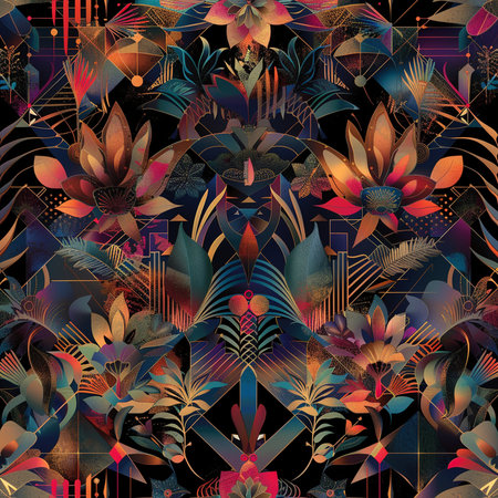 Seamless pattern with tropical leaves and flowers. Vector illustration.の素材