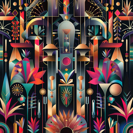 Seamless pattern with decorative elements. Vector illustration in retro style.の素材