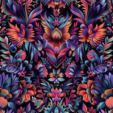 Seamless pattern with colorful floral ornament. Vector illustration. Floral background.の素材