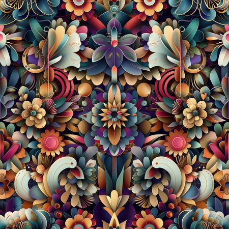 Seamless pattern with abstract flowers. Hand-drawn illustration.の素材