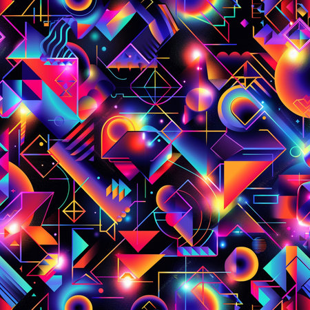Seamless background pattern. Abstract geometric shapes on a black background.の素材