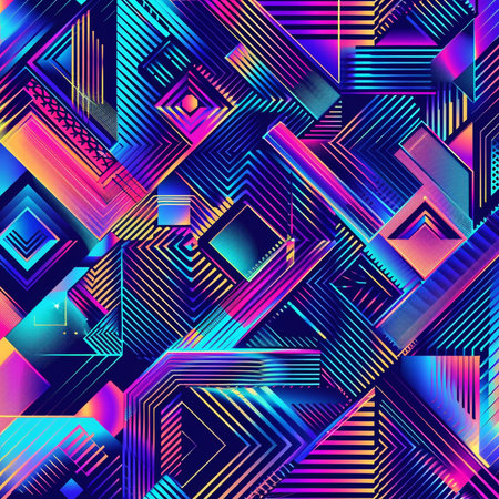 Seamless geometric pattern in the style of 80's. Bright multicolored background. Vector illustration.の素材