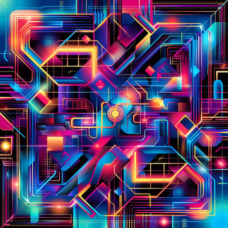 abstract background with geometric shapes and glowing neon lights. Vector illustrationの素材