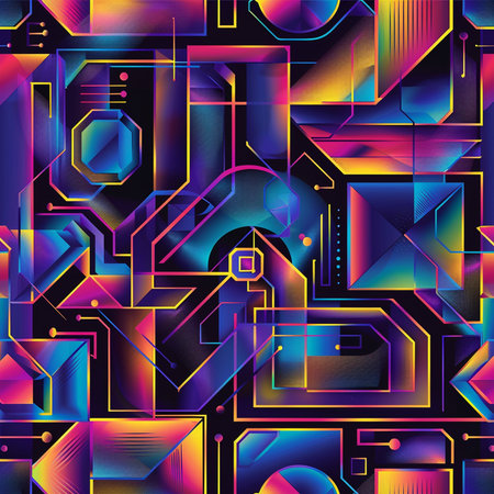 Seamless background pattern. Abstract geometric pattern on a black background.の素材