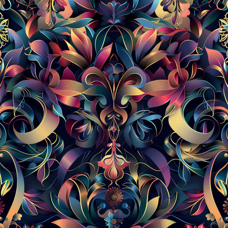 Seamless pattern with colorful abstract floral ornament. Vector illustration.の素材