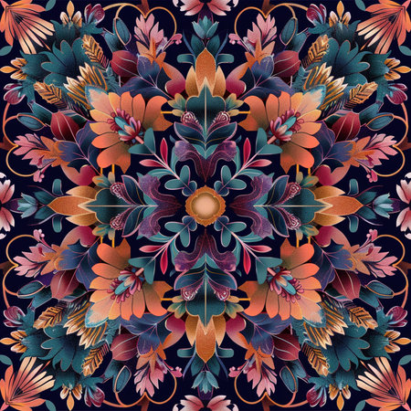 Seamless pattern with mandala ornament. Vector floral background.の素材
