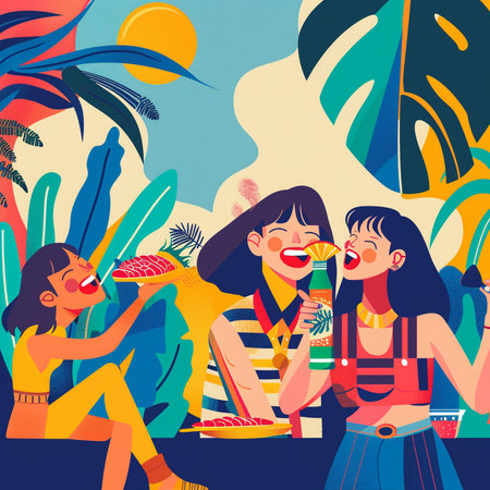 Summer party in the tropics. Vector illustration in flat style.の素材