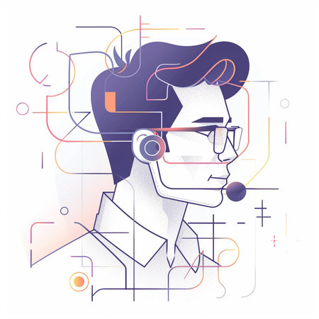 Call center operator with headset. Vector illustration in a flat style.の素材