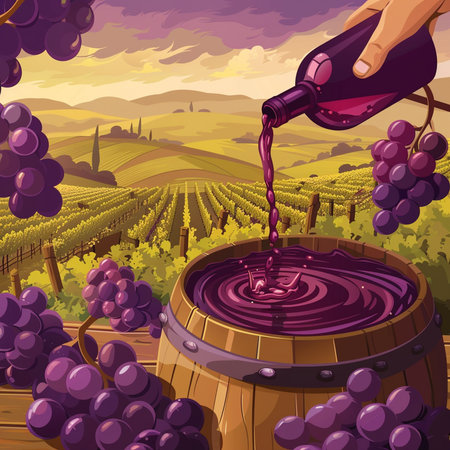 Wine tasting in Tuscany, Italy. Vector illustration.の素材