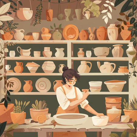 Pottery workshop, pottery class. Vector illustration in flat styleの素材