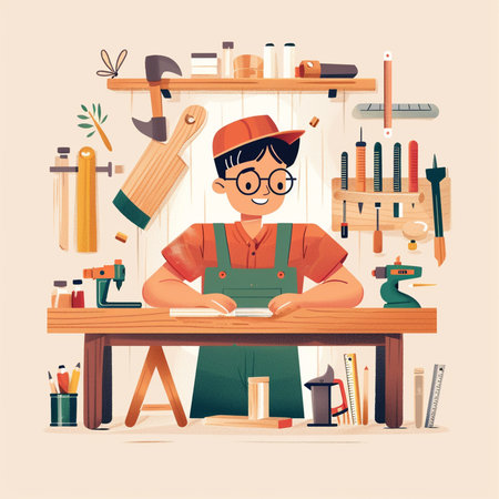 Craftsman at work. Vector illustration in a flat style.の素材
