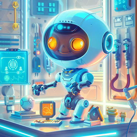 Robot in the interior of the spaceship. 3D illustrations.の素材