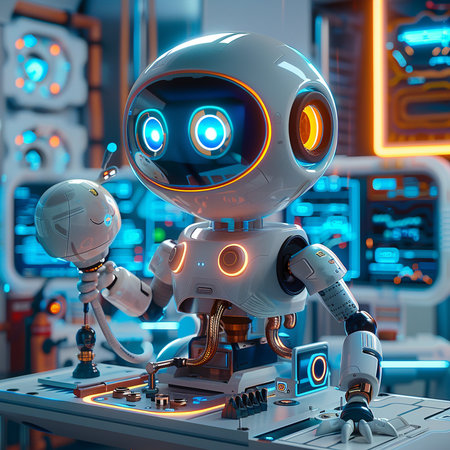 Robot on the background of the Internet. 3d rendering.の素材