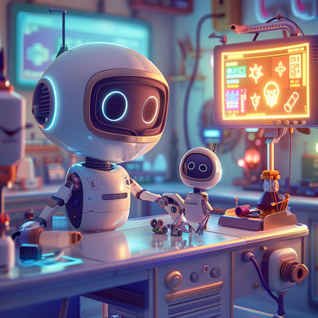 Robot in the laboratory. 3D rendering. Retro styles.の素材