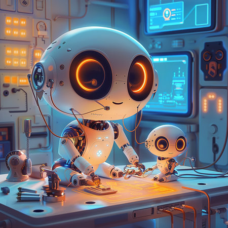 3d render of robot working in the laboratory. Artificial intelligence conceptの素材