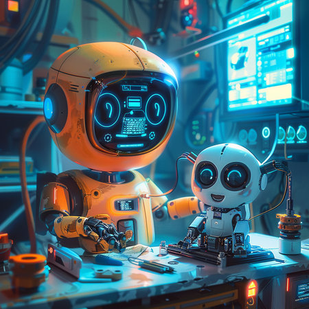 3d rendering robot working in the factory, concept of artificial intelligenceの素材