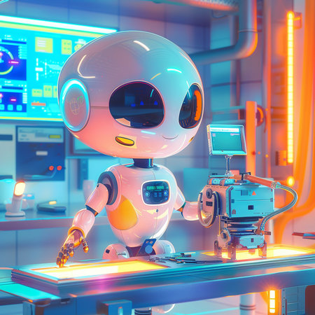 3d rendering humanoid robot working in the laboratory. Technology concept.の素材