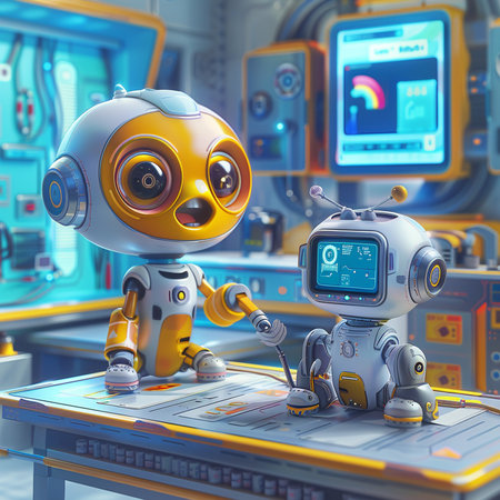 Robot in the spaceship. 3D illustrations. Cartoon style.の素材