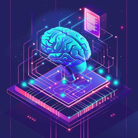 Artificial intelligence concept. 3d isometric human brain on a laptop. Vector illustration.の素材