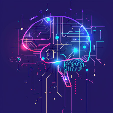Abstract vector illustration of human brain. Artificial intelligence concept. Technology background.の素材