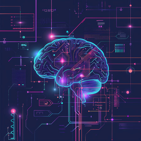 Artificial intelligence concept. Human brain and circuit board. Vector illustrationの素材