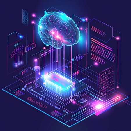 Artificial intelligence (AI), neural networks, machine learning, neural networks, computer networks, neural networks, artificial intelligence concept. Abstract 3d isometric vector illustration.の素材