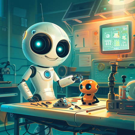 3d rendering of robot working in the laboratory. Technology concept.の素材