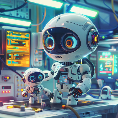 3d rendering robot on the background of the factory. 3d illustration.の素材