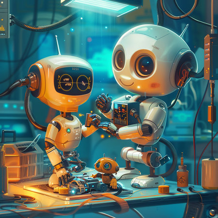 Robot in the laboratory. 3D illustrations. Retro robot.の素材