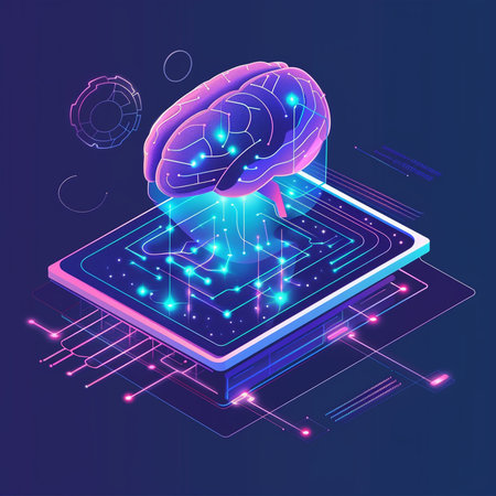 Artificial intelligence concept. Human brain on a digital tablet. 3d isometric vector illustration.の素材