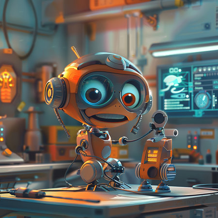 robot in the laboratory, 3d rendering, toned imageの素材