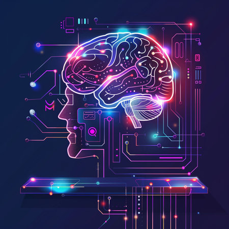 Artificial intelligence concept. Abstract human brain with circuit board. Vector illustrationの素材