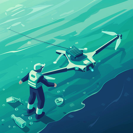 Drone in the sea. Isometric illustration of drone in the sea.の素材