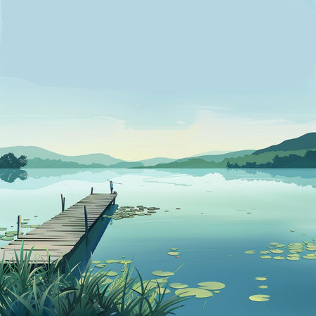 Wooden pier on the lake. Vector illustration of a background.の素材