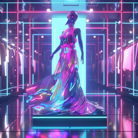 3d rendering of a female figure in a futuristic interior with neon lightsの素材