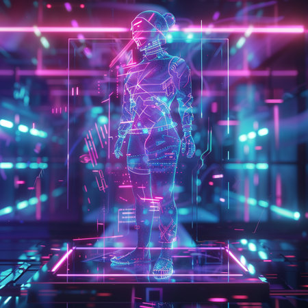 3d rendering of a cyborg standing in front of a futuristic backgroundの素材