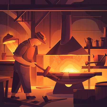 Blacksmith at work. Vector illustration in a flat style.の素材