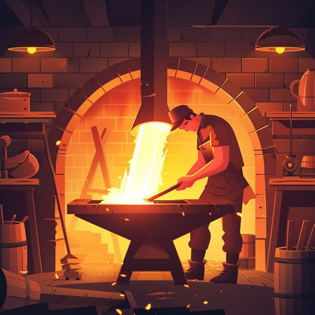 Blacksmith at work. Vector illustration in a flat style.の素材