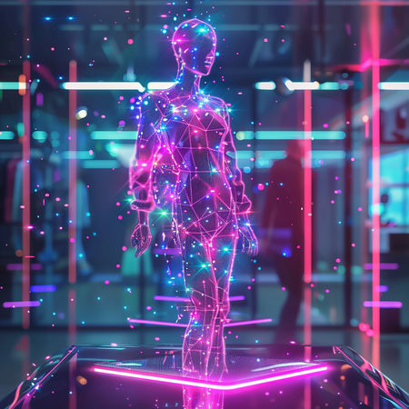 3d rendering of a human body with neon lights in the backgroundの素材