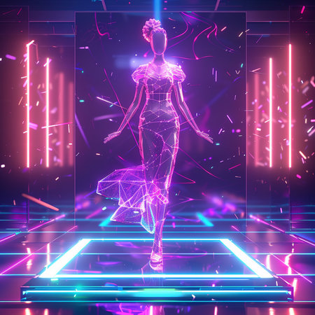 Futuristic 3D illustration of a female figure in neon lightの素材