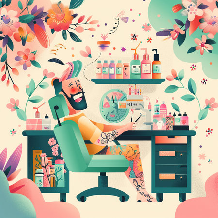 Beauty salon. Vector illustration of a woman in a beauty salon.の素材