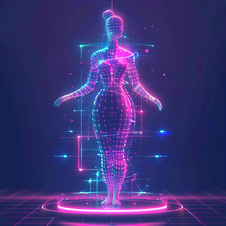 3d model of a female body on a technological background. Vector illustrationの素材