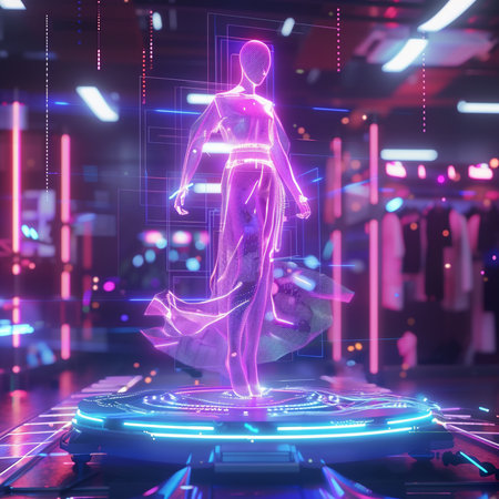 3d rendering of a female figure with neon lights in the backgroundの素材