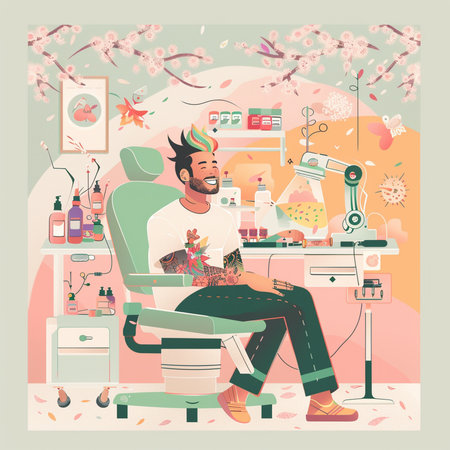 Vector illustration of a man hairdresser in a beauty salonの素材