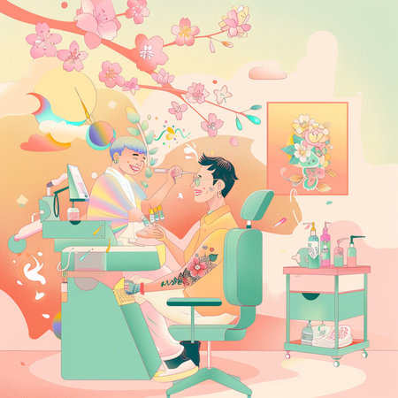 Beauty salon. Man and woman in the beauty salon. Vector illustrationの素材