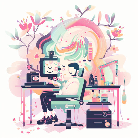 Vector illustration of a girl doing manicure in a beauty salon.の素材