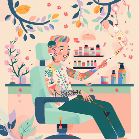 Manicurist working in a beauty salon. Vector illustration.の素材