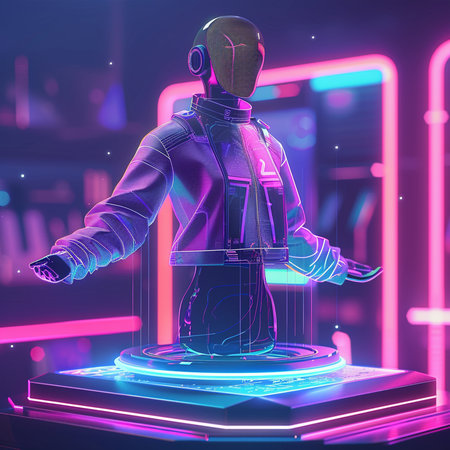 Cyborg mannequin in neon light. 3d illustration.の素材